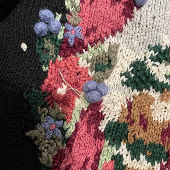 Vintage Susan Bristol 1994 Christmas Wreath Polkadot Ugly Sweater Black Large - Picture 6 of 11